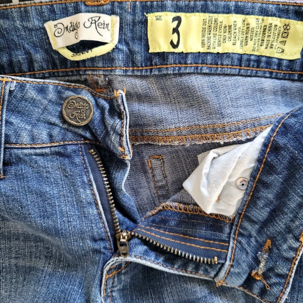 Y2K Distressed Ripped Low Rise Jeans Medium Wash Grunge Indigo Rein // Size 3 - Picture 8 of 9